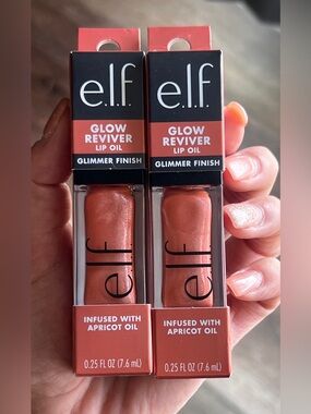 💋💄NWT ELF #83049 GLOW REVIVER LIP OIL “PEACHY APRICOT SHIMMER”GLOSS 2PACK💄💋